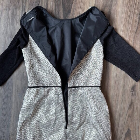 Black Halo Savona Metallic Gold Black Sleeve Mini Dress Size‎ 4 sparkle sequin - Picture 12 of 14